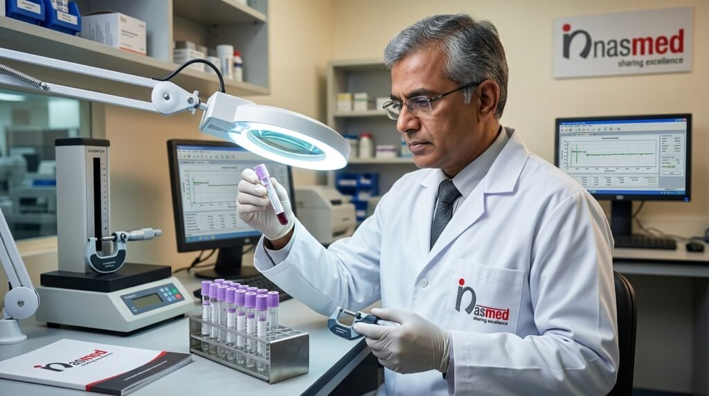 nasmede expert checking blood collection tubes