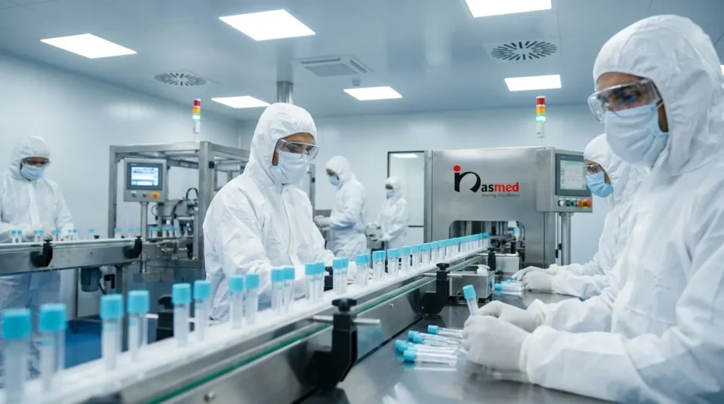 blood collection tubes on conveyor line
