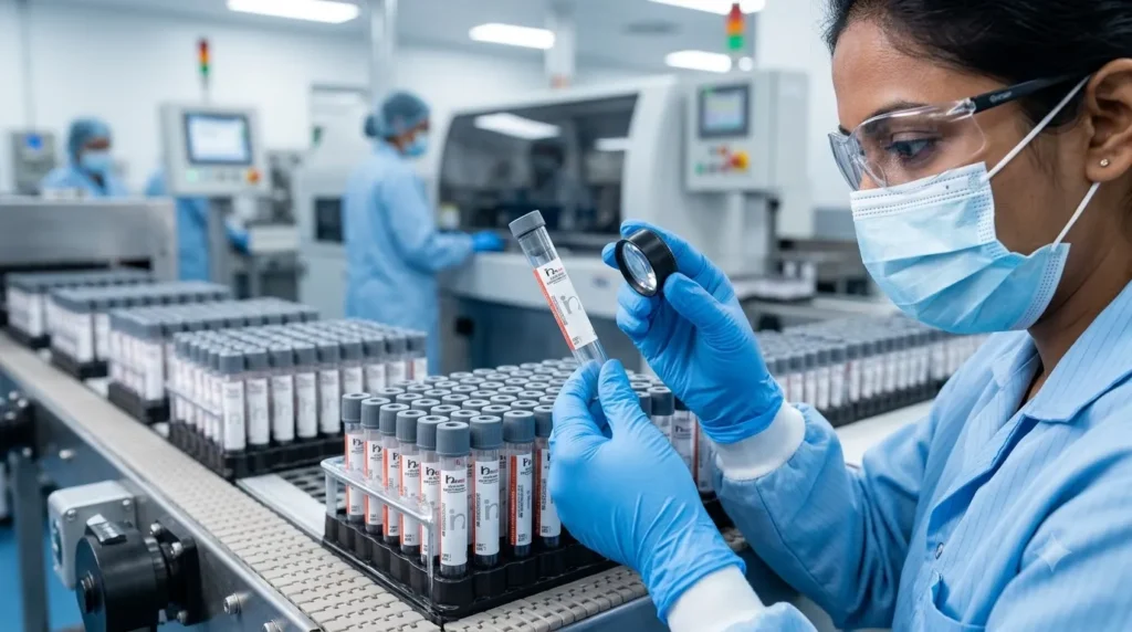 Technician Filling Blood Collection Tubes